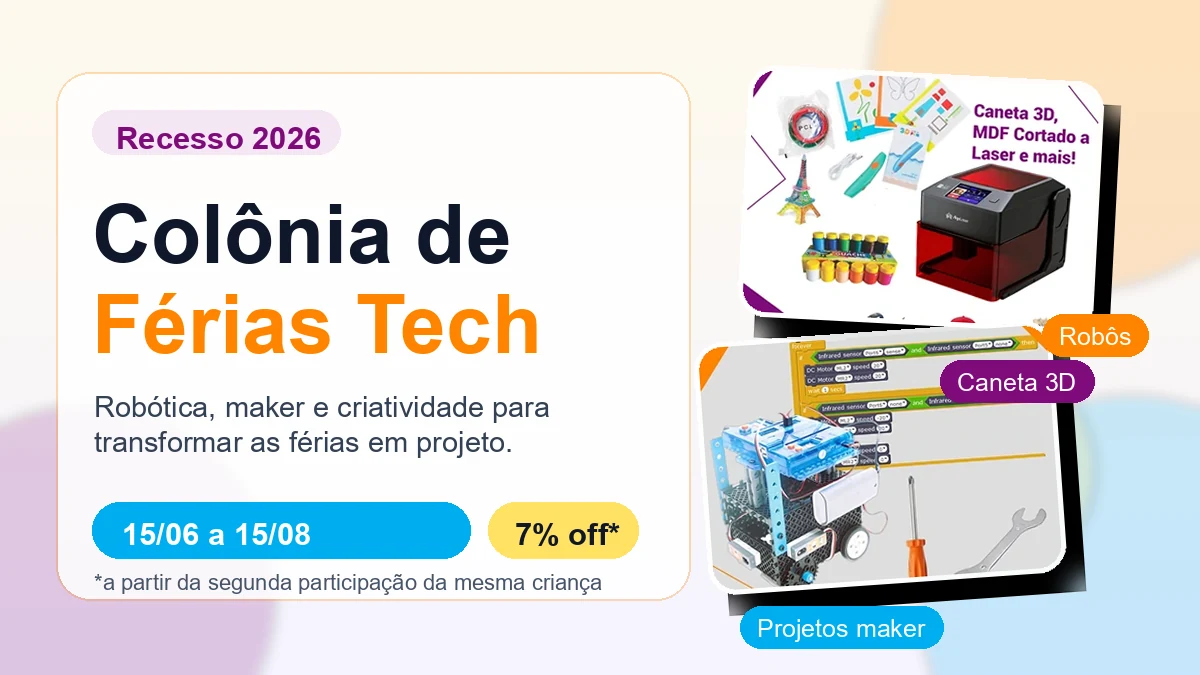 Banner da Colônia de Férias Tech 2026 da My Robot Barra da Tijuca