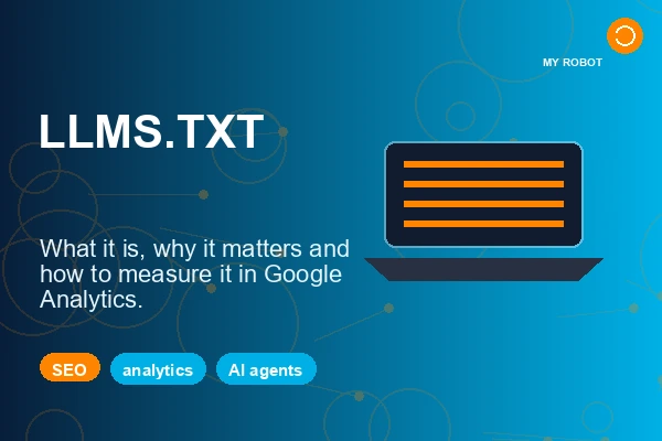 Illustration about llms.txt, technical SEO and Google Analytics 4